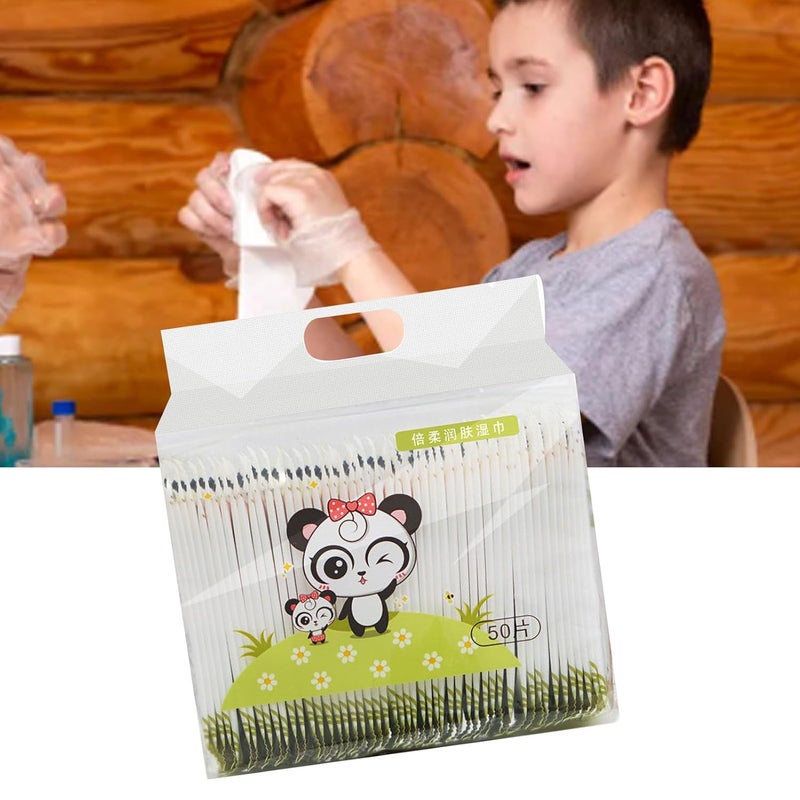 مناديل مبللة قطنية سميكة ومطورة 50 قطعة، عبوة فردية محمولة بتصميم الباندا - Image 3